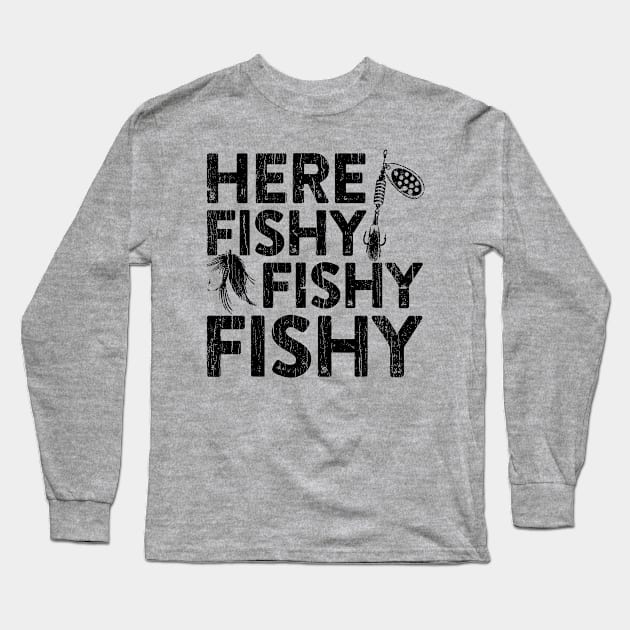 Here Fishy Fishy Fishy // Black Long Sleeve T-Shirt by Throbpeg